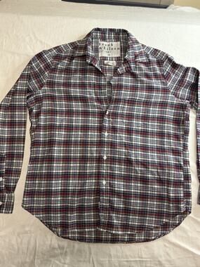 Frank & Eileen Eileen XS Plaid Button Front Shirt Italy Cotton Red Blue White